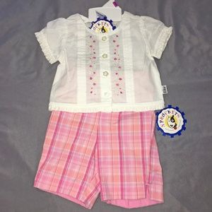 Sprockets Pink Plaid Shorts White Embroidered Top
